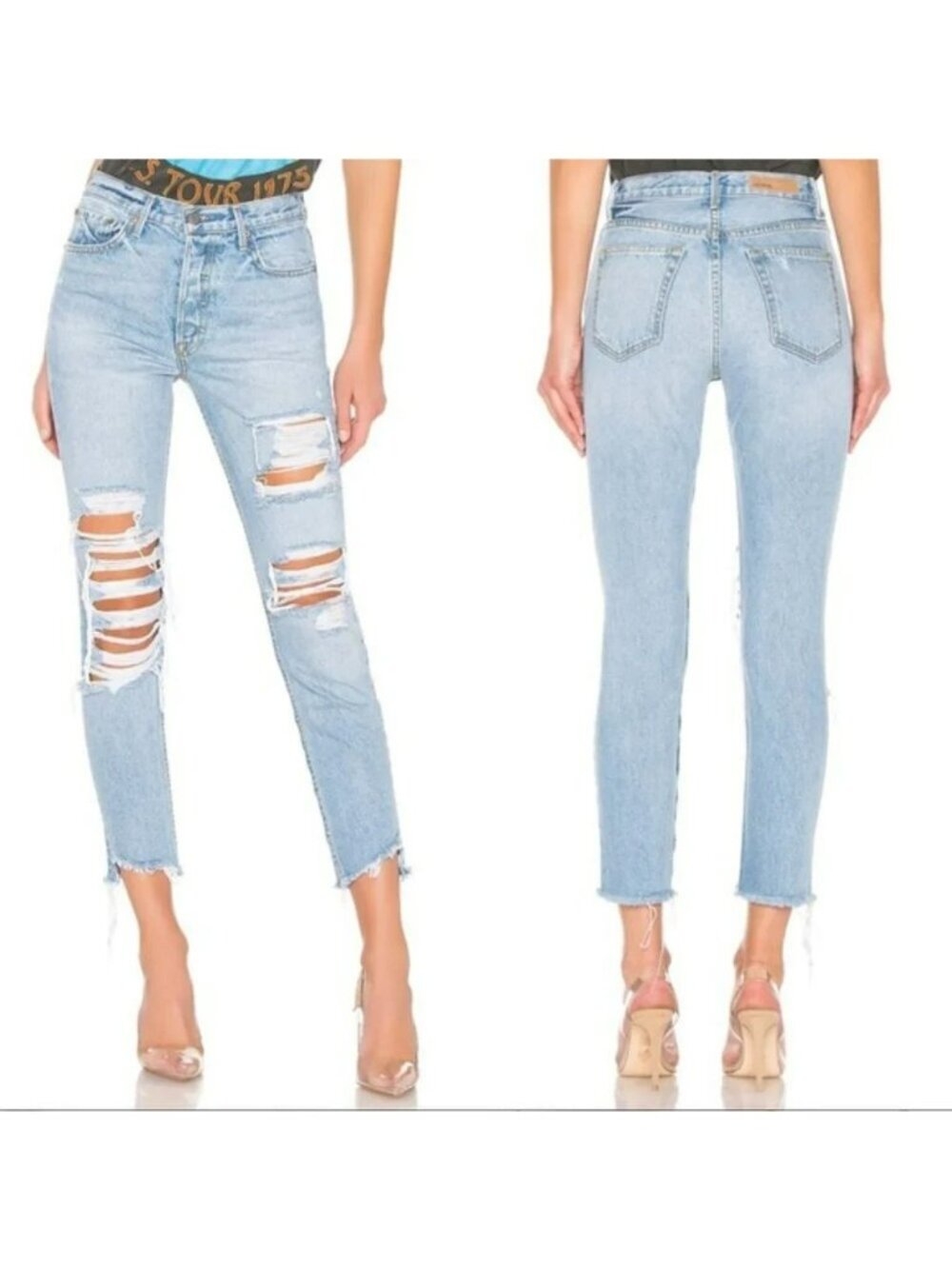 New GRLFRND The Karolina Distressed High-Waist Skinny Leg Jeans 29 Blue Light Wa